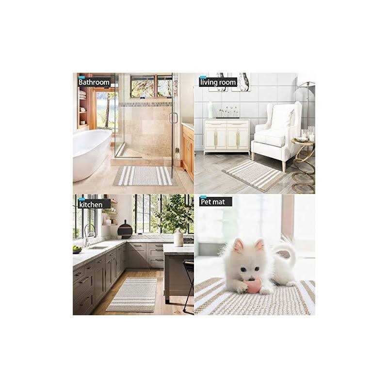Tindbea Bathroom Rugs Set 2 Piece, Extra Soft and Absorbent Fluffy Striped Chenille Bath Mat Rug Set - Image 5