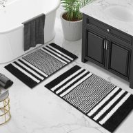 Tindbea Bathroom Rugs Set 2 Piece, Extra Soft and Absorbent Fluffy Striped Chenille Bath Mat Rug Set