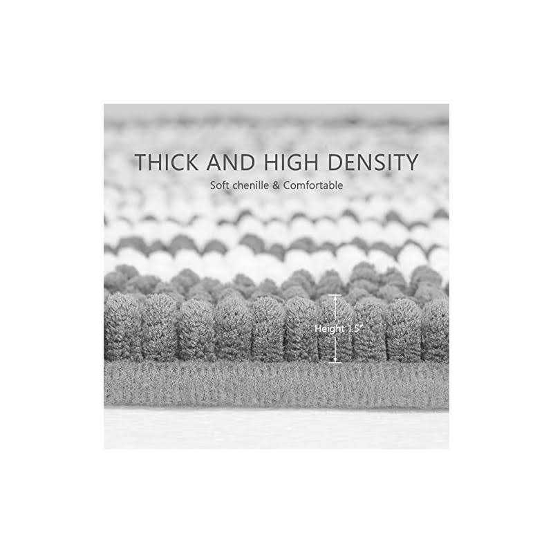 Tindbea Bathroom Rugs Set 2 Piece, Extra Soft and Absorbent Fluffy Striped Chenille Bath Mat Rug Set - Image 2
