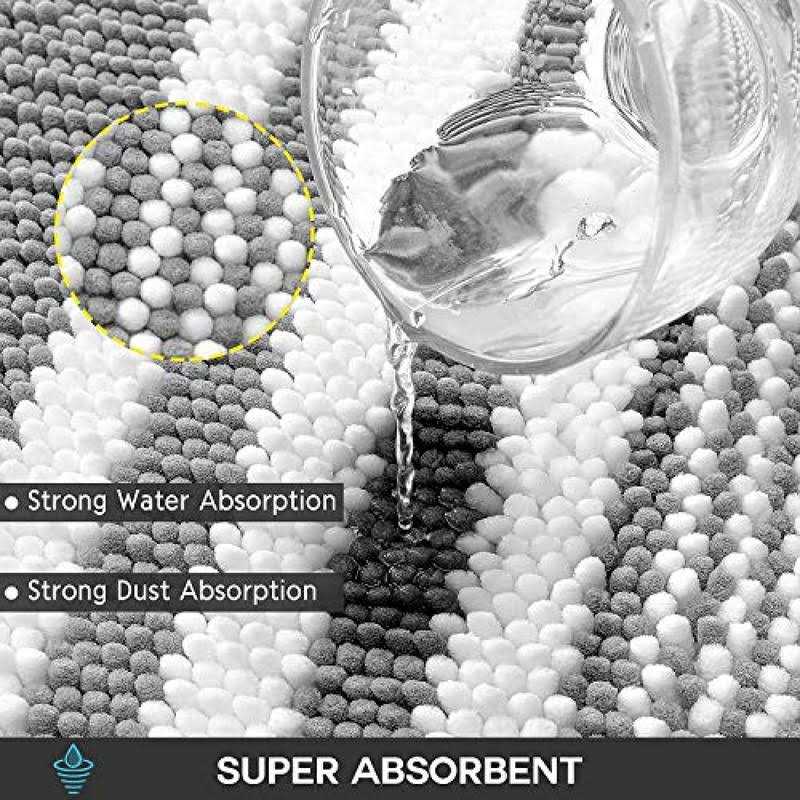 Tindbea Bathroom Rugs Set 2 Piece, Extra Soft and Absorbent Fluffy Striped Chenille Bath Mat Rug Set - Image 4