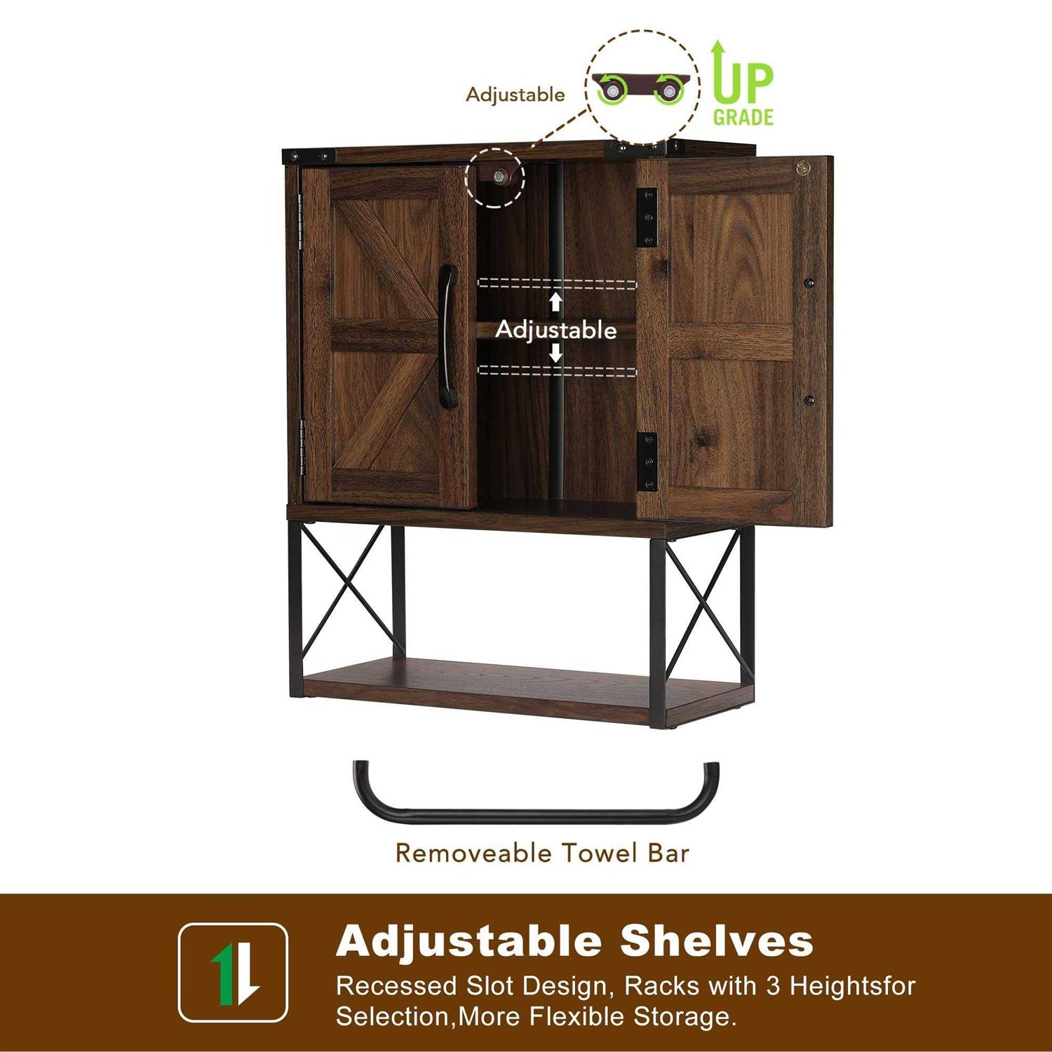 RUSTOWN Farmhouse Rustic Medicine Cabinet with Two Barn Door,Wood Wall Mounted Storage Cabinet with Adjustable Shelf and Towel Bar - Image 2