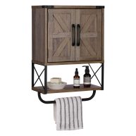 RUSTOWN Farmhouse Rustic Medicine Cabinet with Two Barn Door,Wood Wall Mounted Storage Cabinet with Adjustable Shelf and Towel Bar