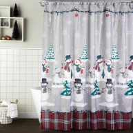 SKL Home Plaid Snowman Shower Curtain and Hook Set
