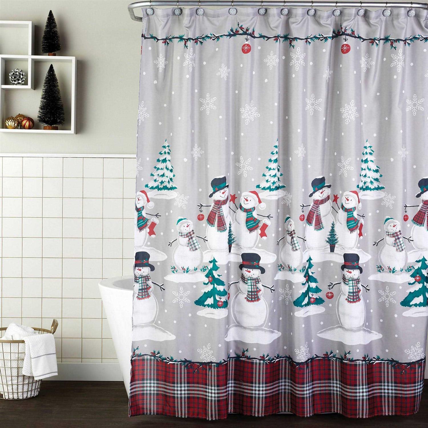 SKL Home Plaid Snowman Shower Curtain and Hook Set