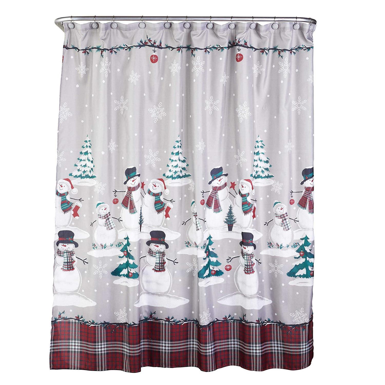SKL Home Plaid Snowman Shower Curtain and Hook Set - Image 4