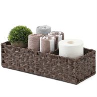 Toilet Tank Topper Paper Basket Multiuse Hand Woven Plastic Wicker Basket with Divider for Organizing