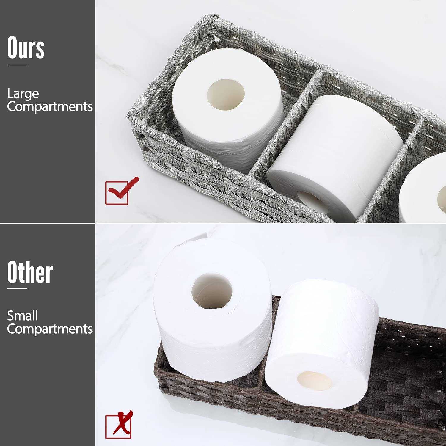 Toilet Tank Topper Paper Basket Multiuse Hand Woven Plastic Wicker Basket with Divider for Organizing - Image 3