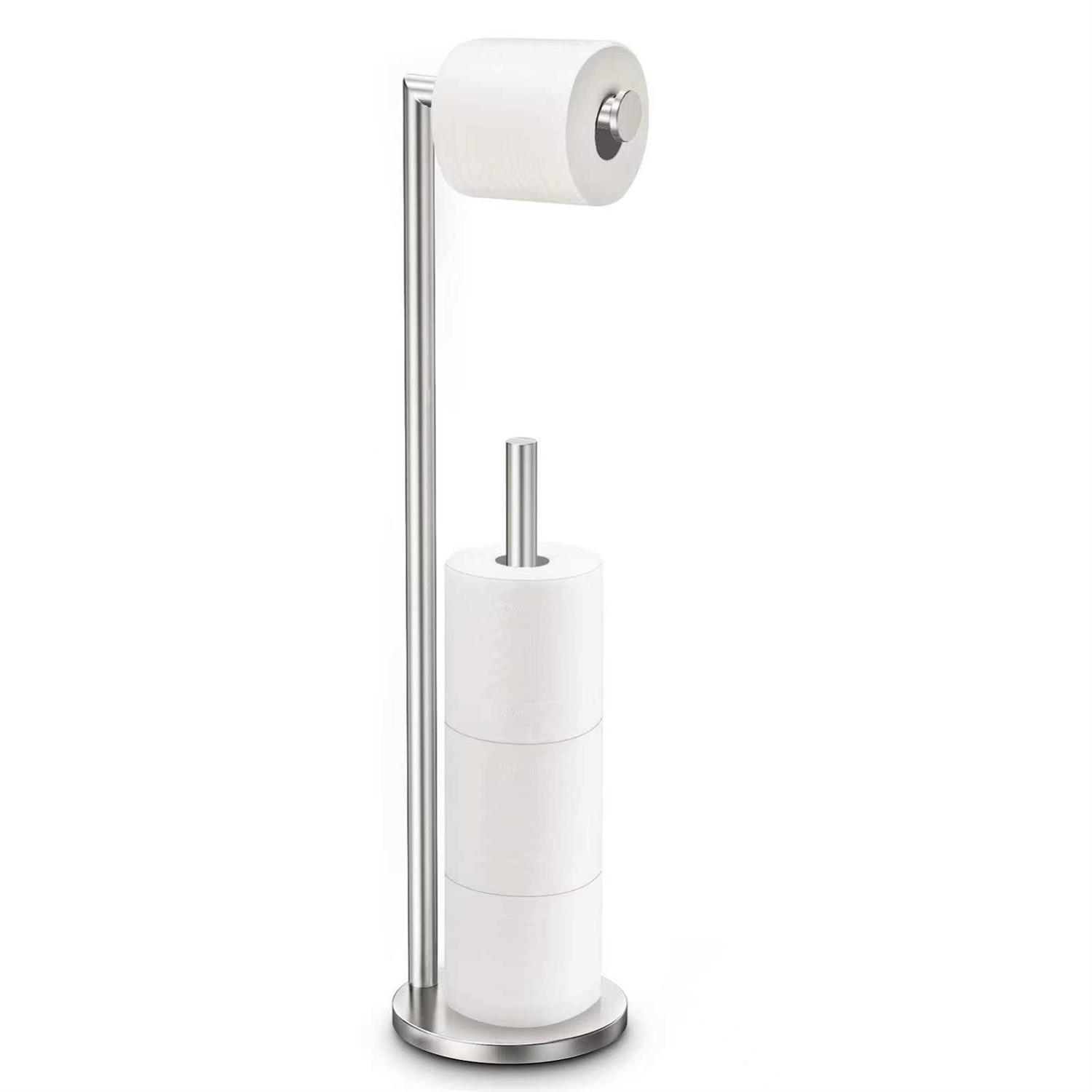 Toilet Paper stand Brushed Nickel Free Standing Toilet Paper Holder with Storage by Bathth
