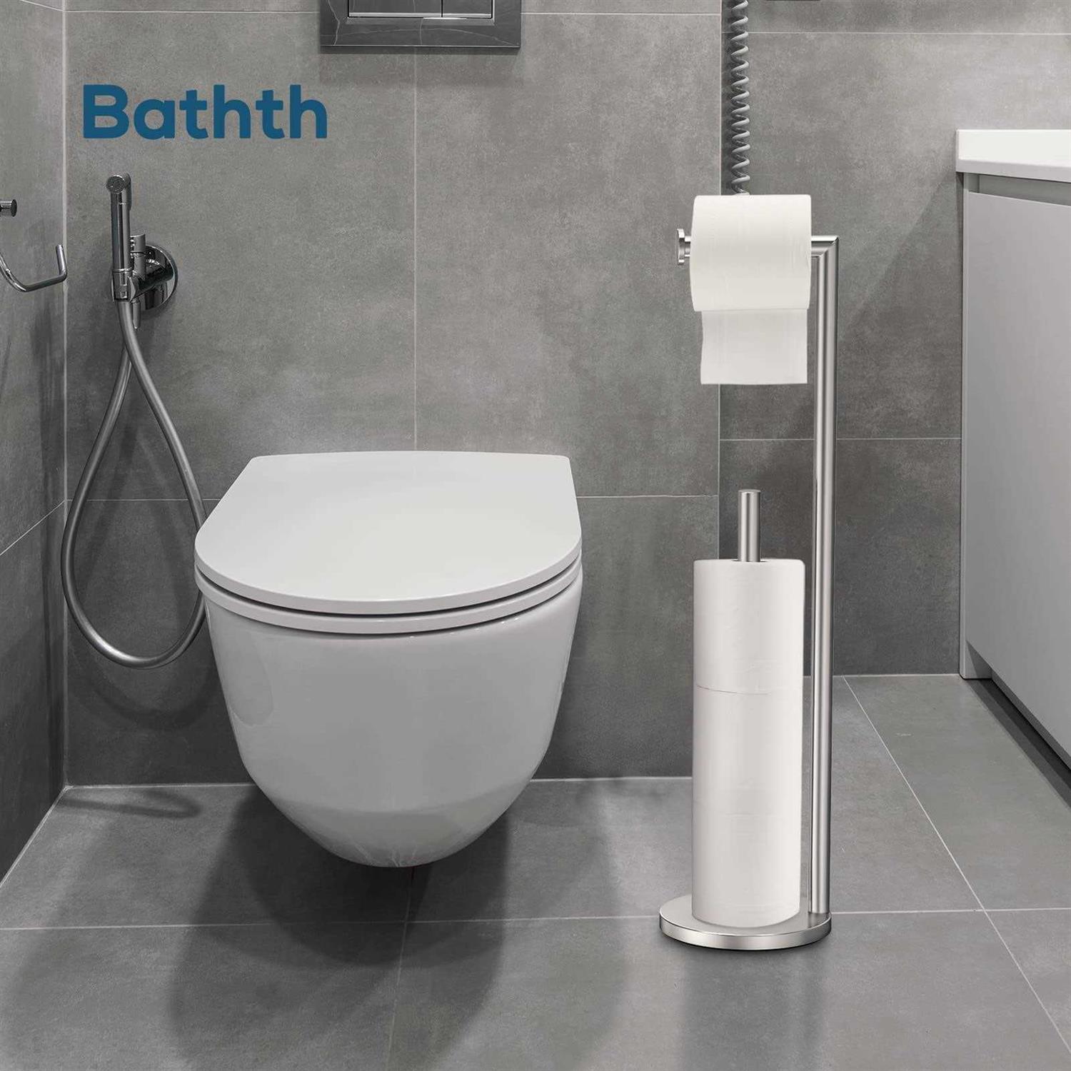 Toilet Paper stand Brushed Nickel Free Standing Toilet Paper Holder with Storage by Bathth - Image 4