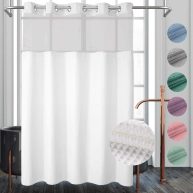 River Dream White Fabric Shower Curtain Set Cotton Blend Waffle Weave