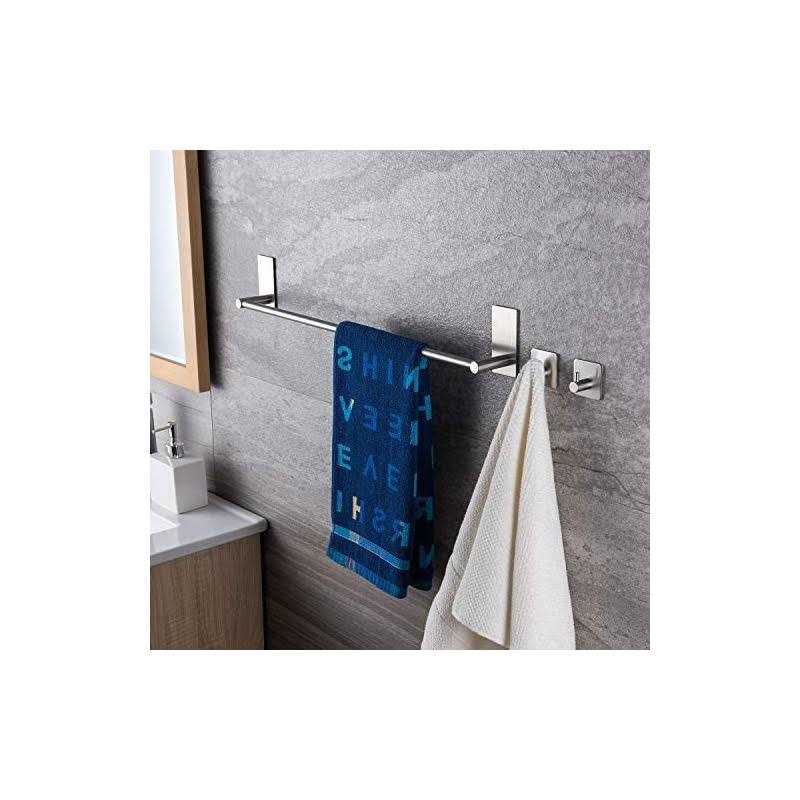 taozun 16-inch towel bar self adhesive bathroom towel holder with 2 packs towel hooks - Image 4