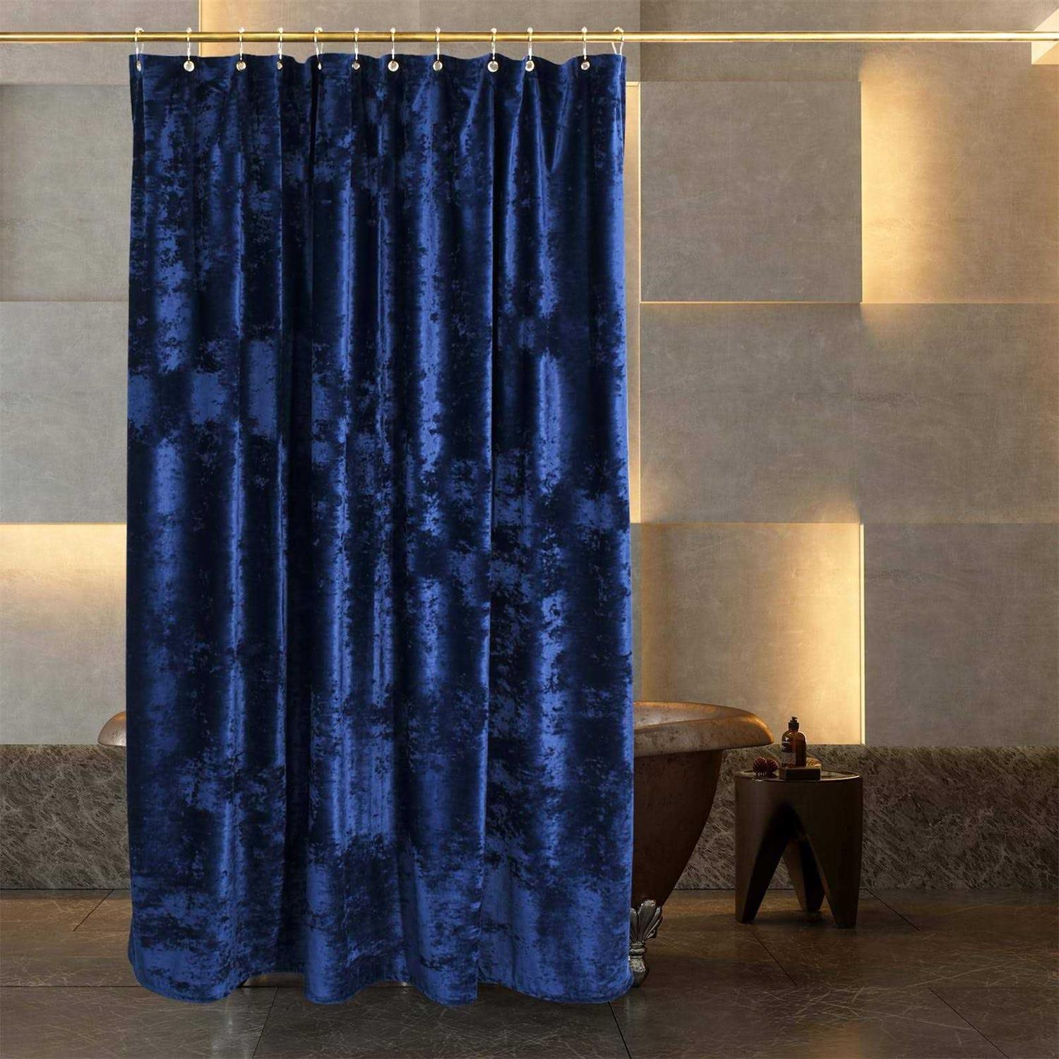TAMGHO Crushed Velvet Shower Curtain Shower Curtain for Bathroom Shower Curtain Gold Hooks