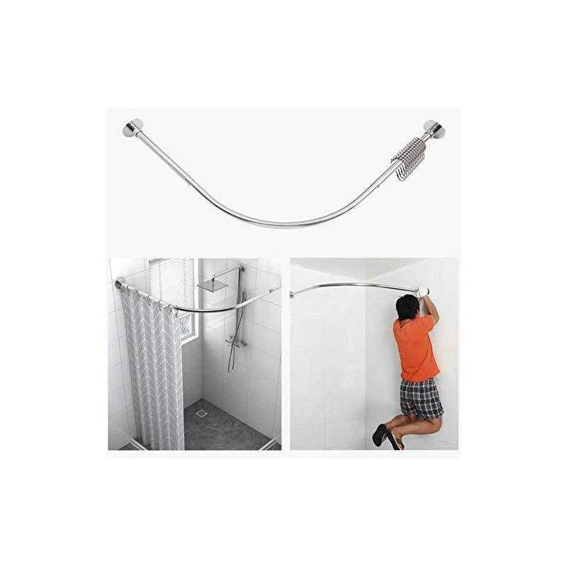 Tanxih Corner Shower Curtain Rod Adjustable Stainless Steel L Shaped Rack Drill Free Install for Bathroom