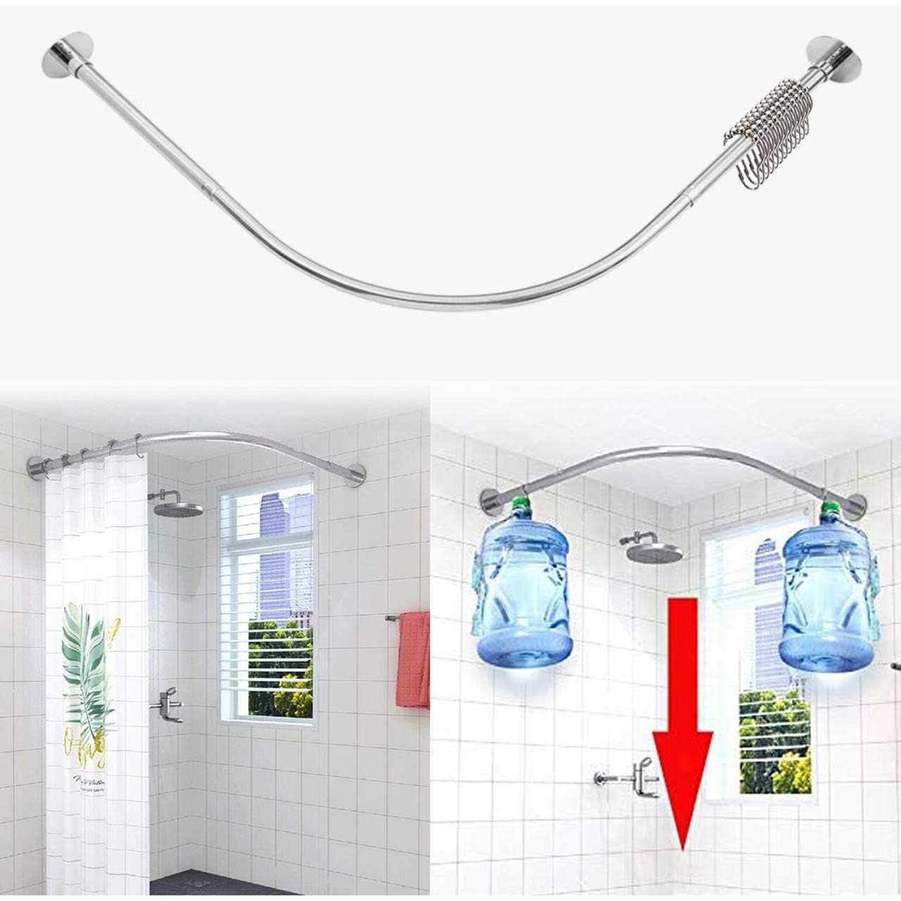 Tanxih Corner Shower Curtain Rod Adjustable Stainless Steel L Shaped Rack Drill Free Install for Bathroom