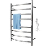 VEVOR Heated Towel Rack Bars Curved Design Polishing Brushed Stainless Steel Electric Towel Warmer with Built-in Timer