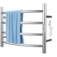 VEVOR Heated Towel Rack Bars Curved Design Polishing Brushed Stainless Steel Electric Towel Warmer with Built-in Timer