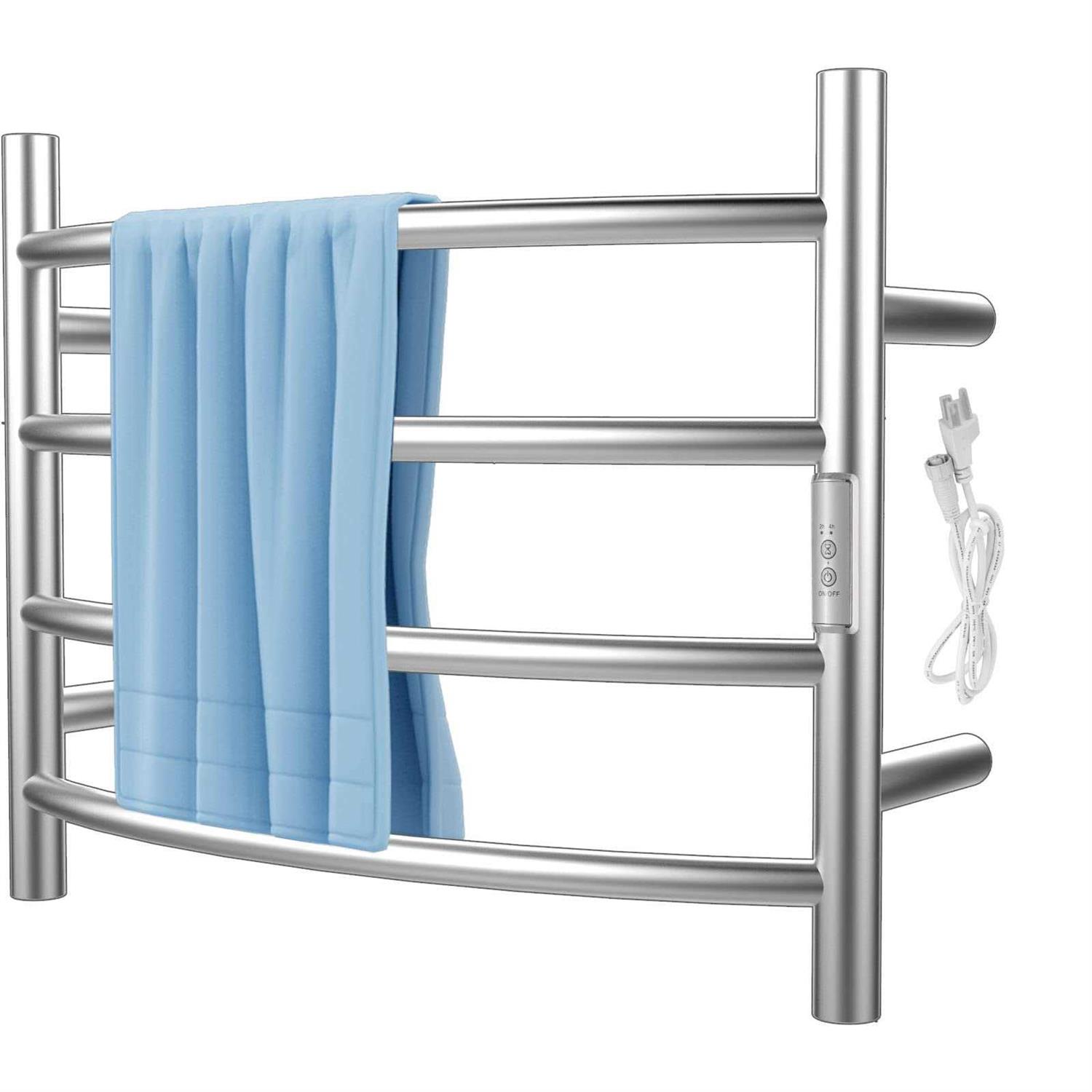 VEVOR Heated Towel Rack Bars Curved Design Polishing Brushed Stainless Steel Electric Towel Warmer with Built-in Timer