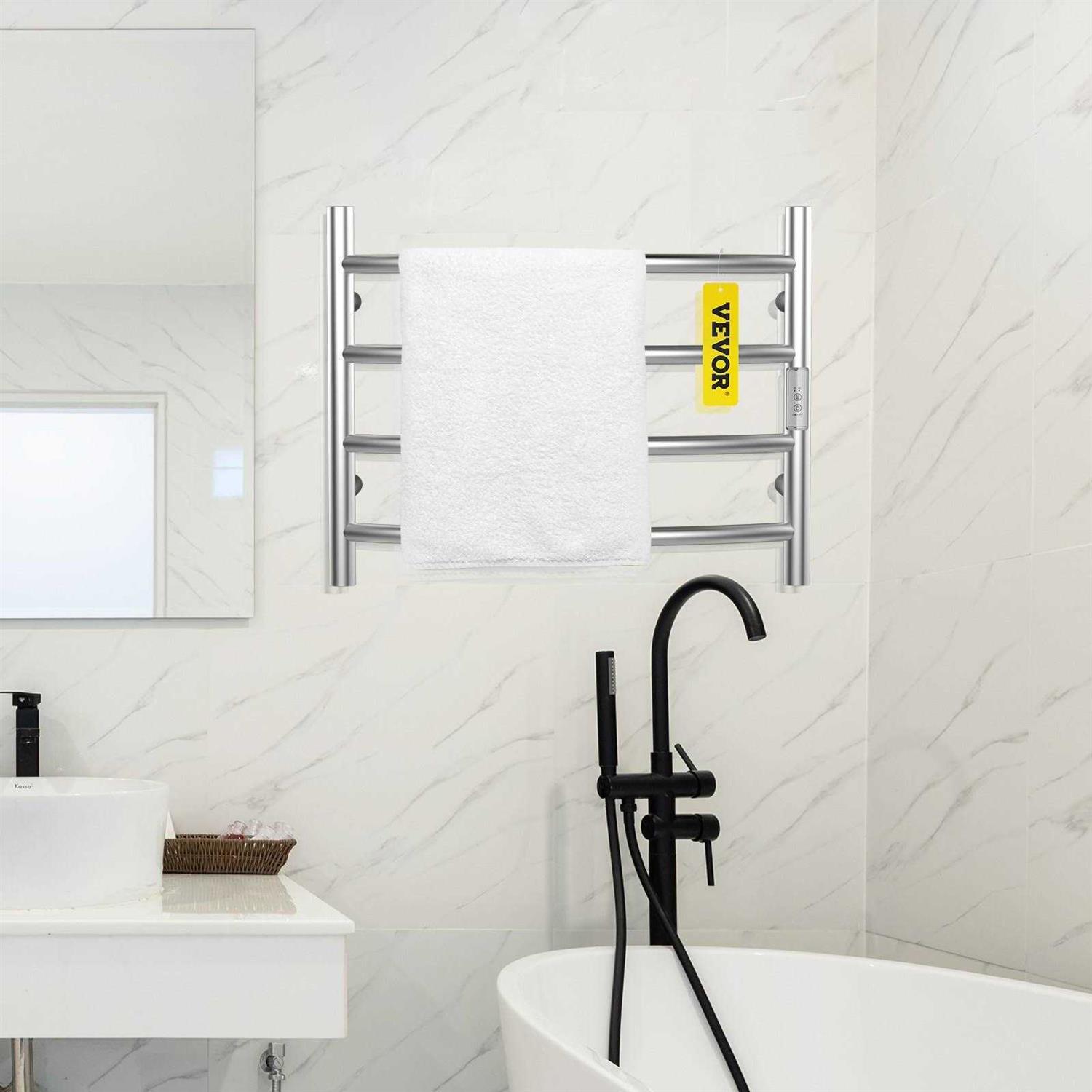 VEVOR Heated Towel Rack Bars Curved Design Polishing Brushed Stainless Steel Electric Towel Warmer with Built-in Timer - Image 2