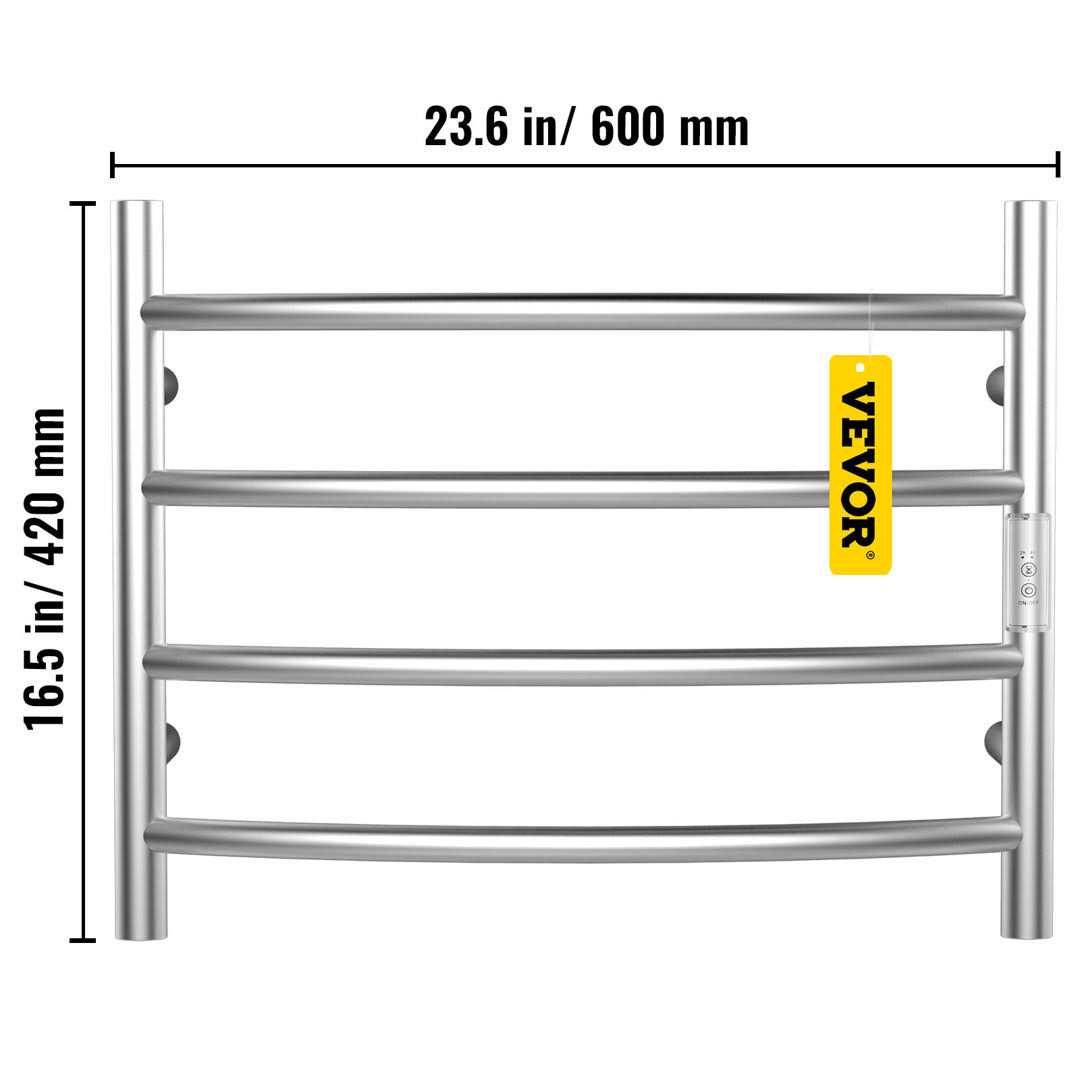 VEVOR Heated Towel Rack Bars Curved Design Polishing Brushed Stainless Steel Electric Towel Warmer with Built-in Timer - Image 5