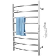 VEVOR Heated Towel Rack Bars Curved Design Polishing Brushed Stainless Steel Electric Towel Warmer with Built-in Timer