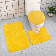 Rewenti 3PCs Solid Color Bathroom Rug Set Bathroom Toilet Soft Carpet Anti-Slip Mat Bathroom Toilet Floor Mat Household Supplies
