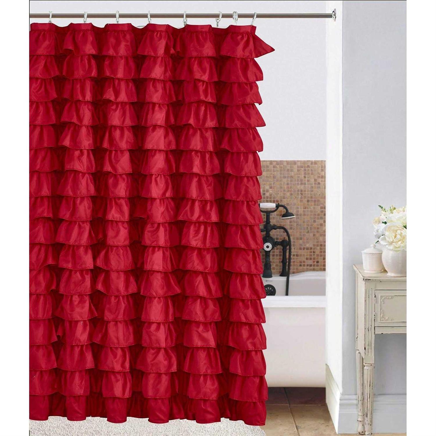 Spring Home Waterfall Ruffled Fabric Shower Curtain - Image 2