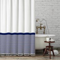 Seasonwood Shower Curtain Shower Curtain White Striped Shower Curtain Bathroom Tassel
