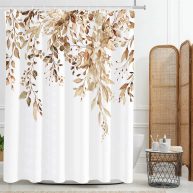 Tititex Eucalyptus Shower Curtain Sets Watercolor Leaves on The Top Plant with Floral Bathroom Decoration