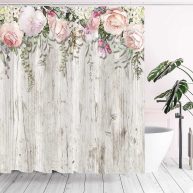 Tititex Eucalyptus Shower Curtain Sets Watercolor Leaves on The Top Plant with Floral Bathroom Decoration