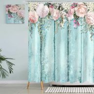 Tititex Eucalyptus Shower Curtain Sets Watercolor Leaves on The Top Plant with Floral Bathroom Decoration