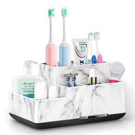 Toothbrush Holder,Bathroom Organizer Countertop 5 Compartments Multifunctional Storage for Cosmetic