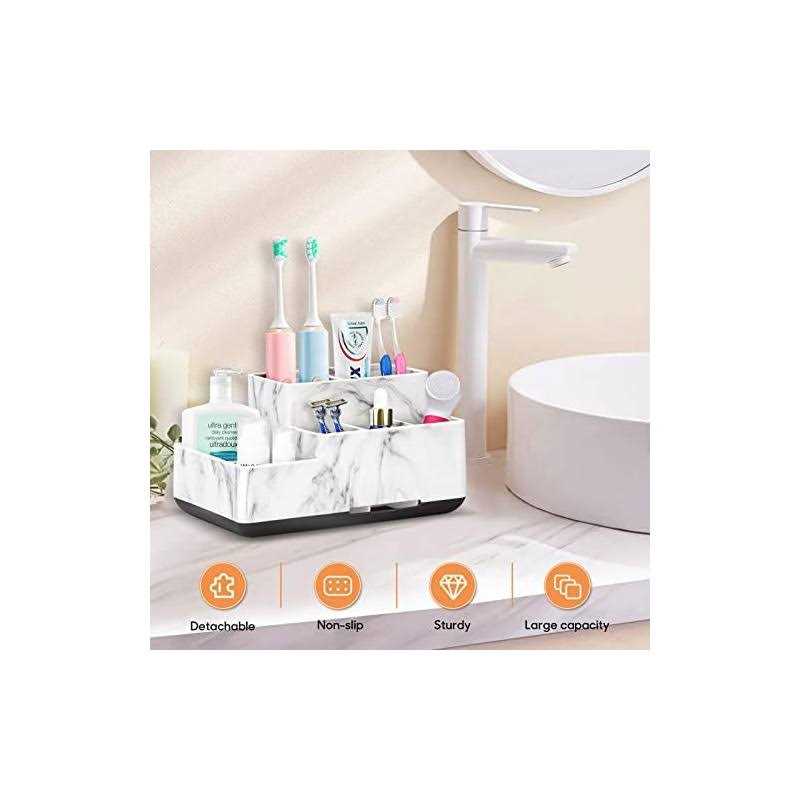 Toothbrush Holder,Bathroom Organizer Countertop 5 Compartments Multifunctional Storage for Cosmetic - Image 2