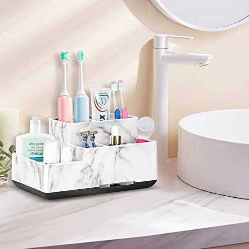 Toothbrush Holder,Bathroom Organizer Countertop 5 Compartments Multifunctional Storage for Cosmetic - Image 3