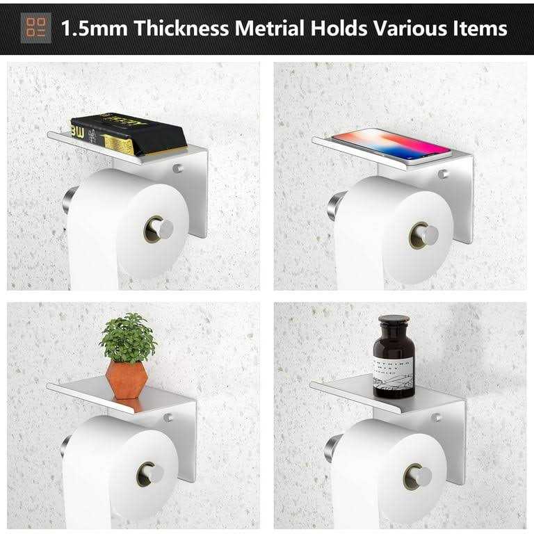 Tindbea Toilet Paper Holder with Phone Shelf + Towel Robe Hooks, Adhesive or Screw Wall Mounted Toilet Paper Roll Storage - Image 4