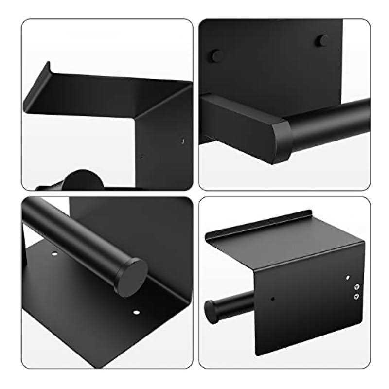 Tindbea Toilet Paper Holder with Phone Shelf + Towel Robe Hooks, Adhesive or Screw Wall Mounted Toilet Paper Roll Storage - Image 3