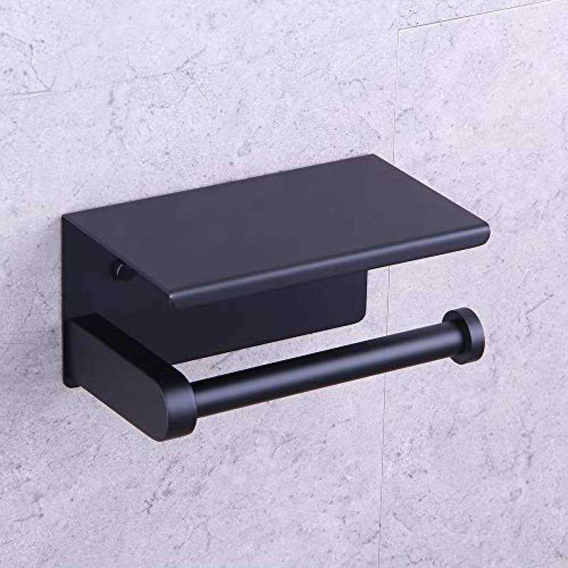 Tindbea Toilet Paper Holder with Phone Shelf + Towel Robe Hooks, Adhesive or Screw Wall Mounted Toilet Paper Roll Storage - Image 5