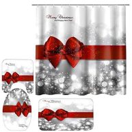 Yddsky 4 Pcs Xmas Element Waterproof Tub Curtains with Bath Rugs