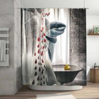 Tijuboni Funny Cat Riding Shark Shower Curtain Ocean Sea Waves Bathroom Shower Curtains Cool Animal Surfing Waterproof Polyester Fabric 60 x 72 Inch