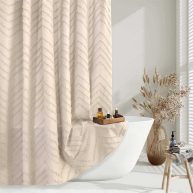 TURKIO Extra Long Shower Curtain Long Beige Shower Curtain Boho Cute Chic Tufted Chevron Textured Striped Modern Minimalist Shower Curtain
