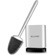 Sellemer Toilet Brush and Holder Set for Bathroom, Flexible Toilet Bowl Brush Head with Silicone Bristles, Compact Size for Storage and Organization