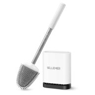 Sellemer Toilet Brush and Holder Set for Bathroom, Flexible Toilet Bowl Brush Head with Silicone Bristles, Compact Size for Storage and Organization