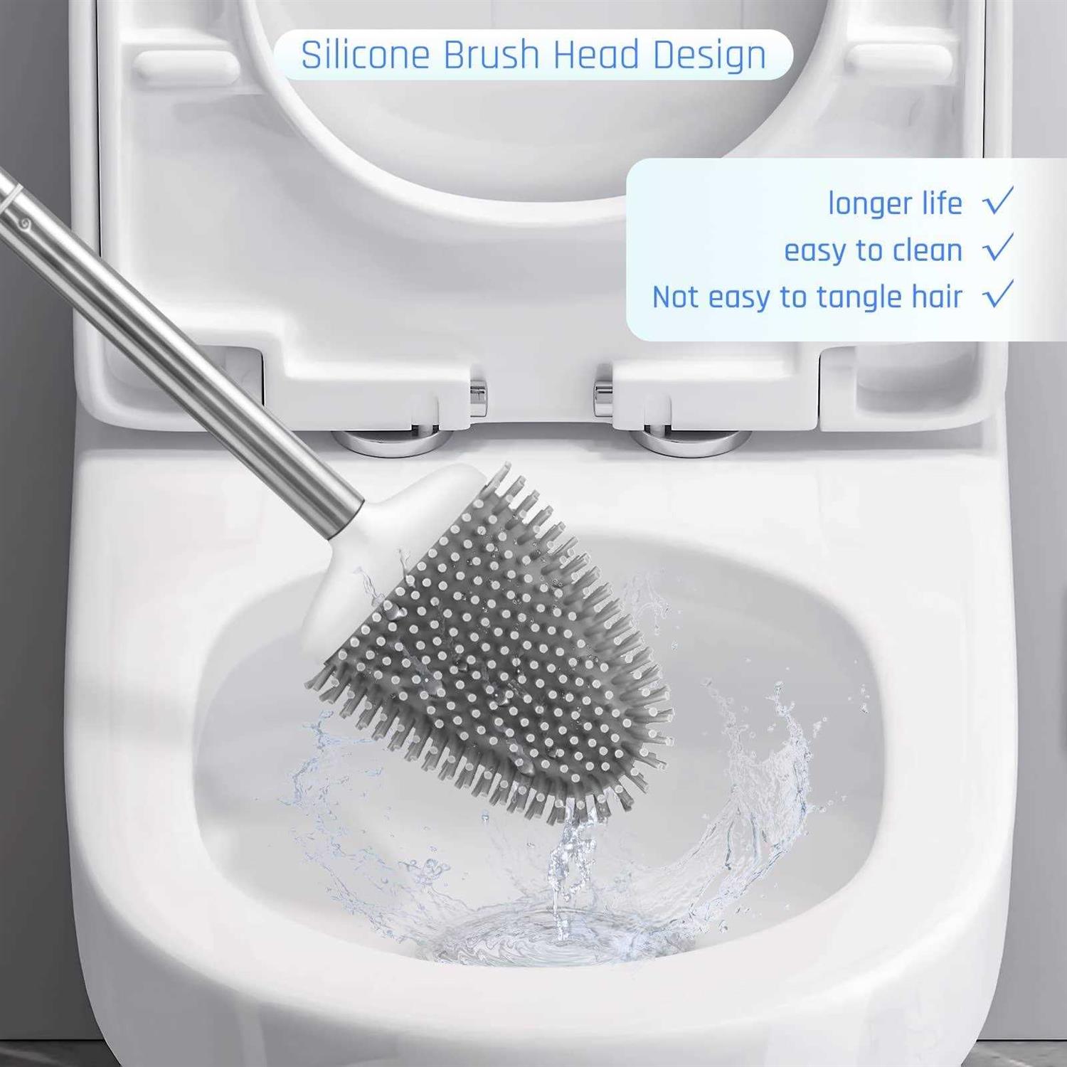 Sellemer Toilet Brush and Holder Set for Bathroom, Flexible Toilet Bowl Brush Head with Silicone Bristles, Compact Size for Storage and Organization - Image 2