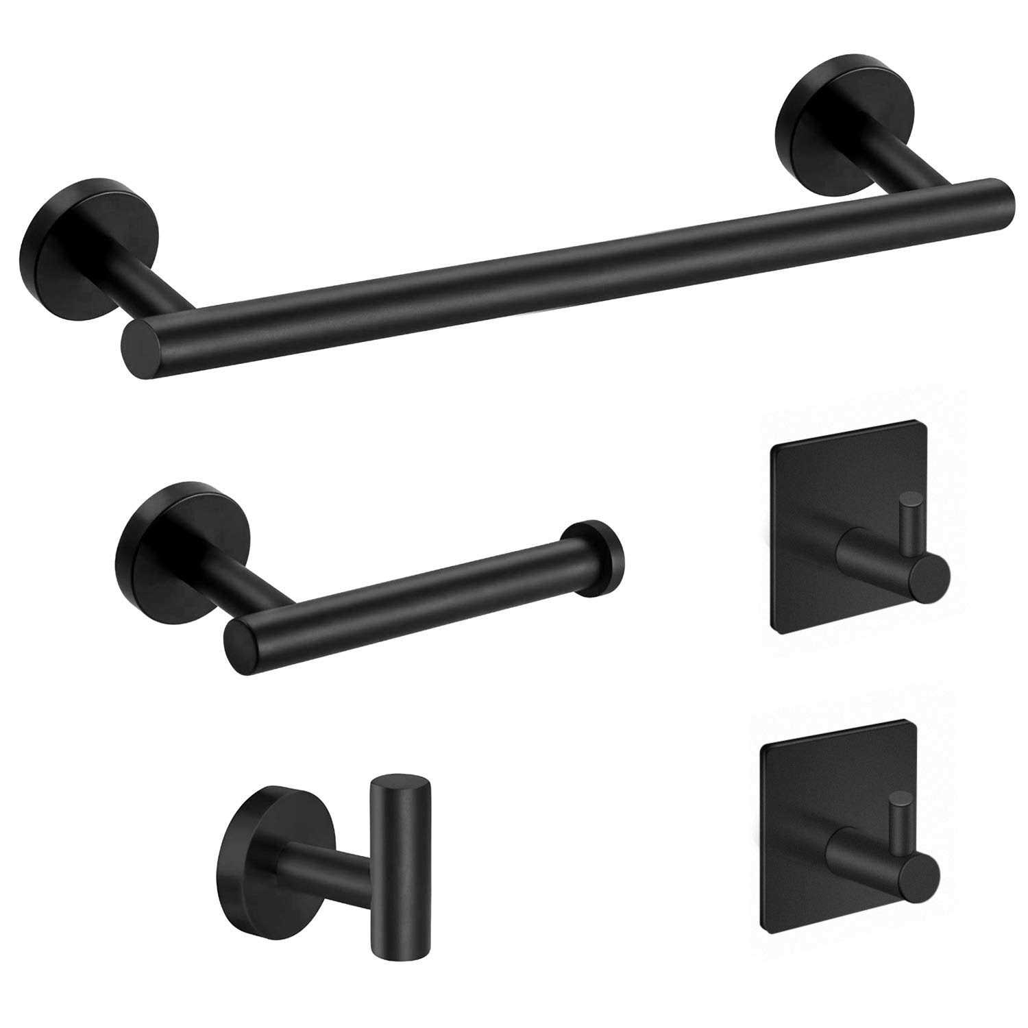 Tudoccy 5-Pieces Matte Black Bathroom Hardware Set SUS304 Stainless Steel Round Wall Mounted