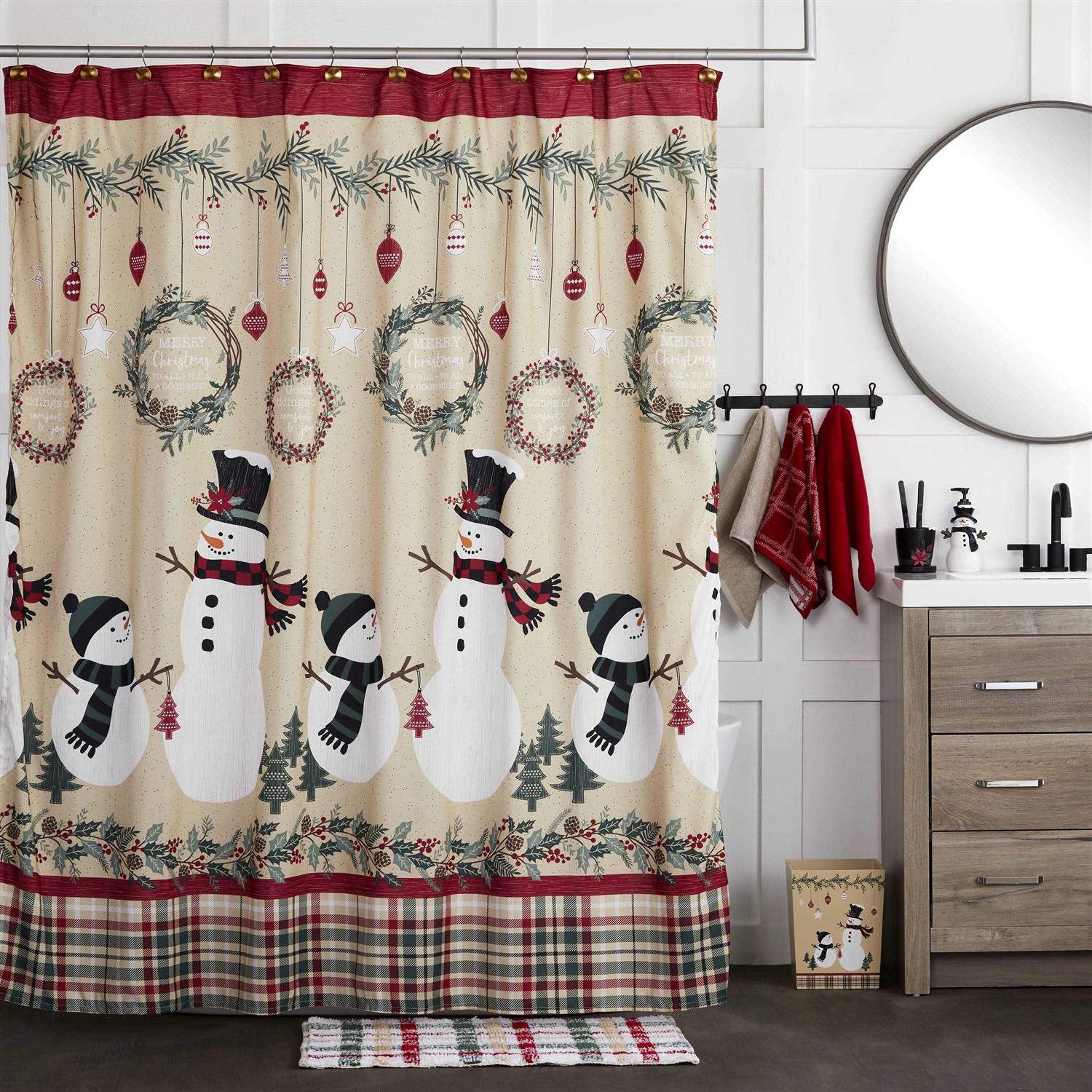 SKL Home Rustic Plaid Snowman Fabric Shower Curtain