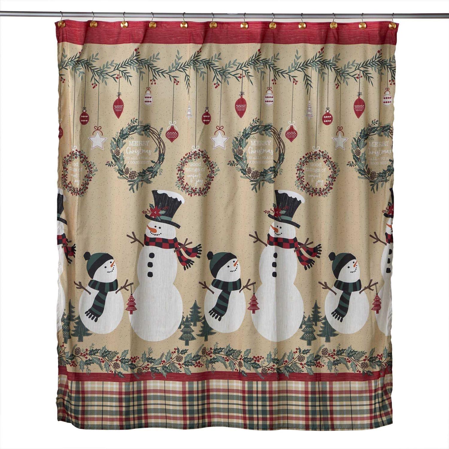 SKL Home Rustic Plaid Snowman Fabric Shower Curtain - Image 5