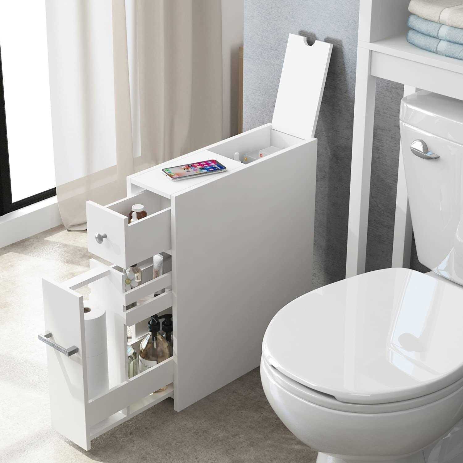 Spirich Slim Bathroom Storage Cabinet Free Standing Toilet Paper Holder - Image 2