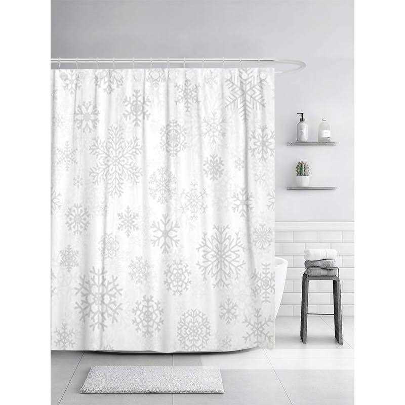 Sonernt Curtain White Christmas from Gray Snowflakes on Pattern Snow Shower Curtain Bathroom Decor,Polyester Durable Waterproof Curtain
