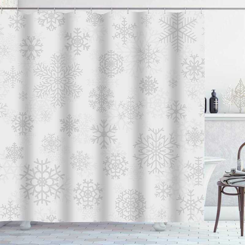 Sonernt Curtain White Christmas from Gray Snowflakes on Pattern Snow Shower Curtain Bathroom Decor,Polyester Durable Waterproof Curtain - Image 2