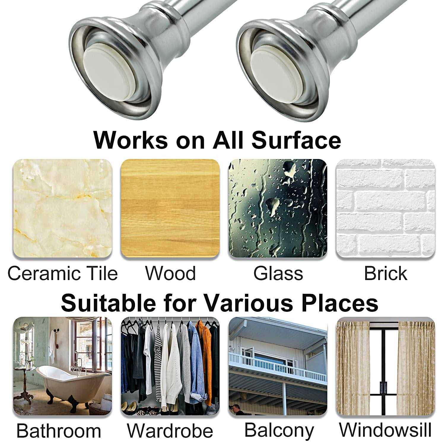 Shower Curtain Rods 43-72 Inches Rust Resistance Adjustable Tension Rod with Durable Spring - Image 4