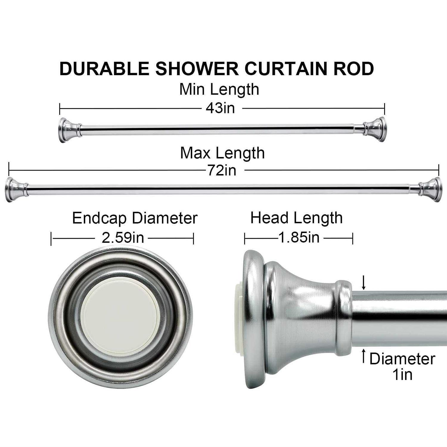 Shower Curtain Rods 43-72 Inches Rust Resistance Adjustable Tension Rod with Durable Spring - Image 2